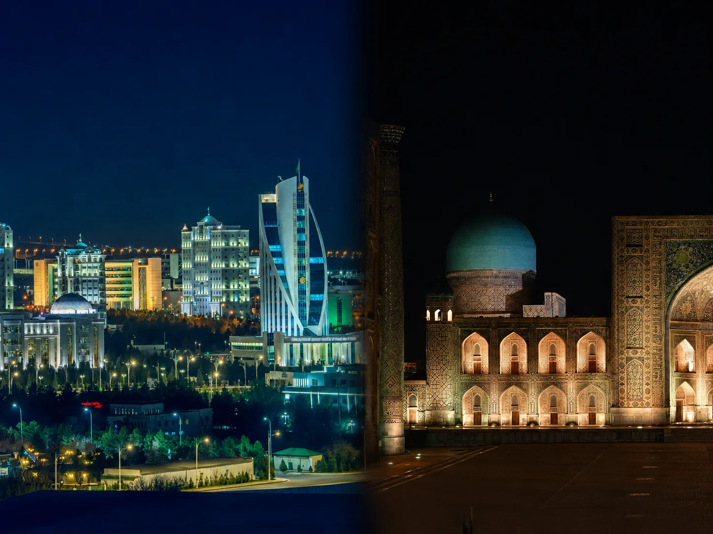 فوهة الغاز في درواز، عمارة بخارى وساحة ريغستان خلال رحلة عبر تركمانستان وأوزبكستان